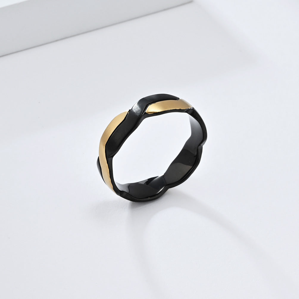New Engraved Geometry Two-Color Titanium Steel Ring for Men