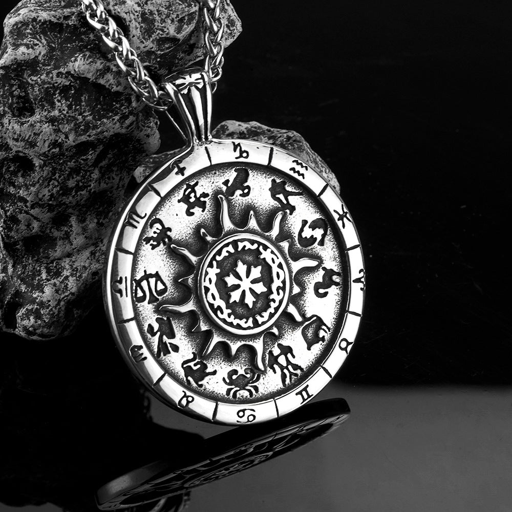 European And American Retro Men's Jewelry Stainless Steel Pendant Twelve Constellations Tag Necklace For Men