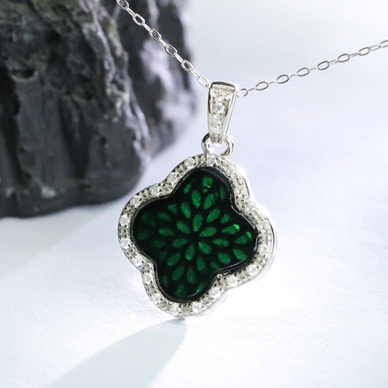 Sterling Silver Four-Leaf Clover Jade Necklace