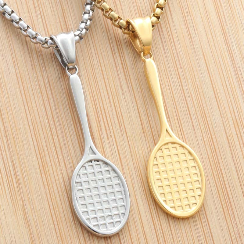 Personalized Retro Titanium Steel Badminton Racket Pendant Necklace for Men and Women