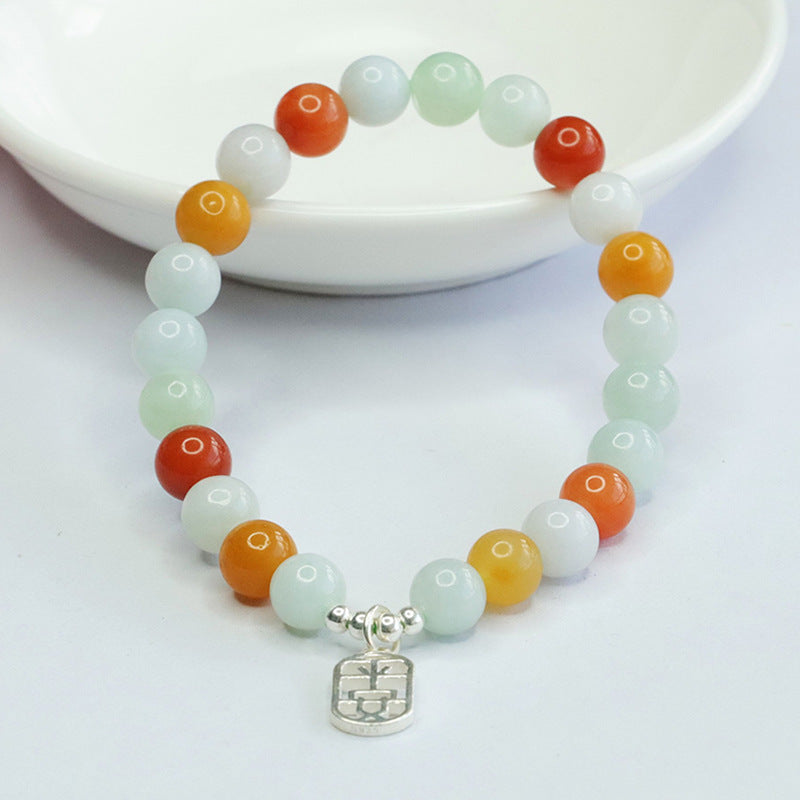Jadeite Round Bead & Peace Plaque Beaded Bracelet