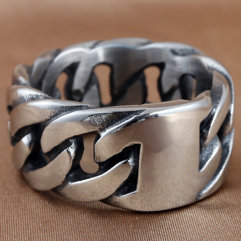 Personalized Retro Titanium Steel Locomotive Chain Ring for Men - Trendy Accessories in Sizes 7-13