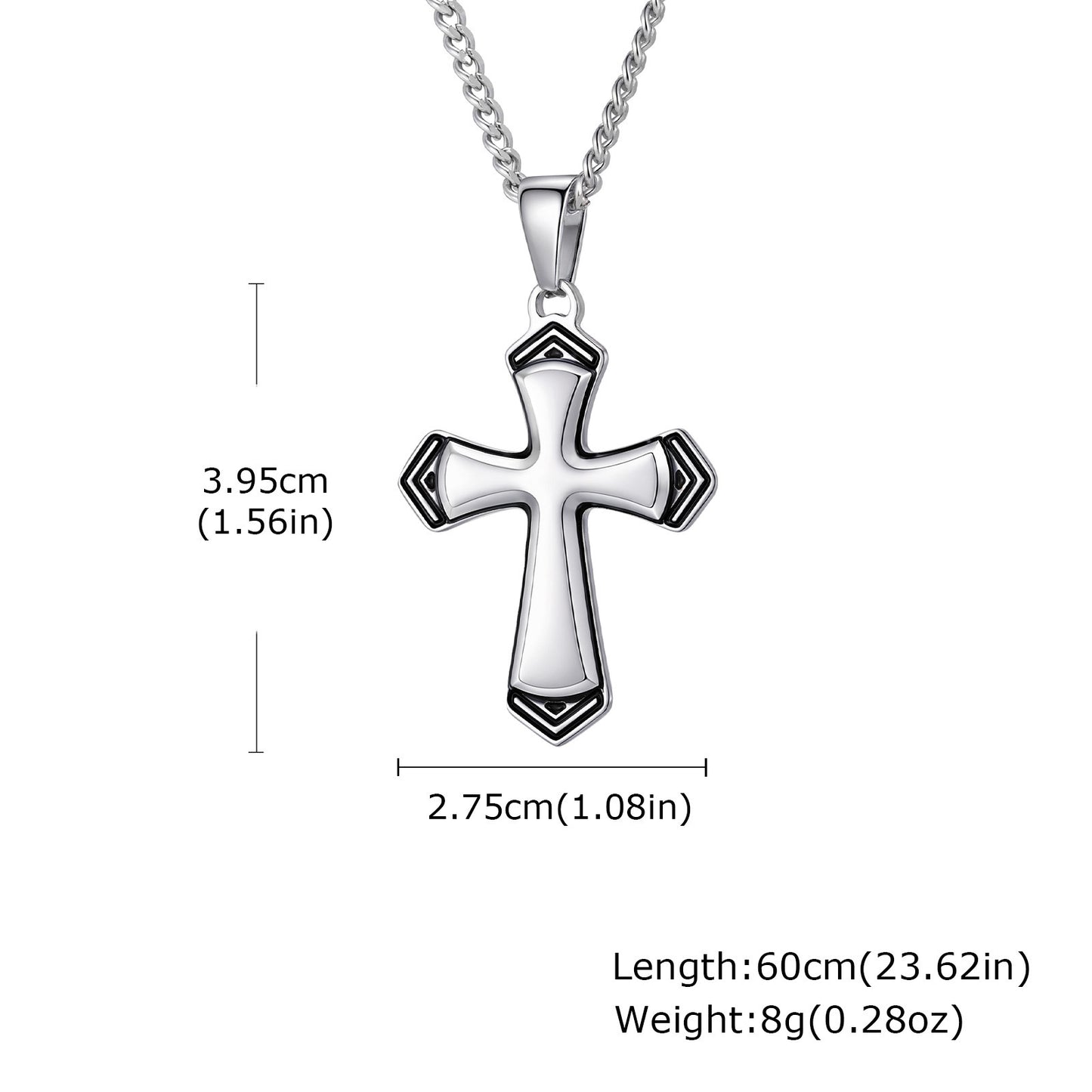 Stainless Steel Baked Black Lacquer Cut Cross Pendant Necklace