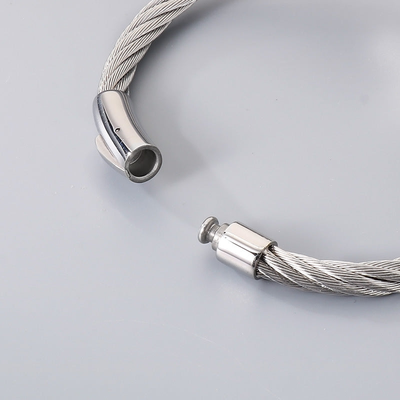 Braided Wire Steel Wire Bracelet – Cross Bent Titanium Steel Men's Bracelet