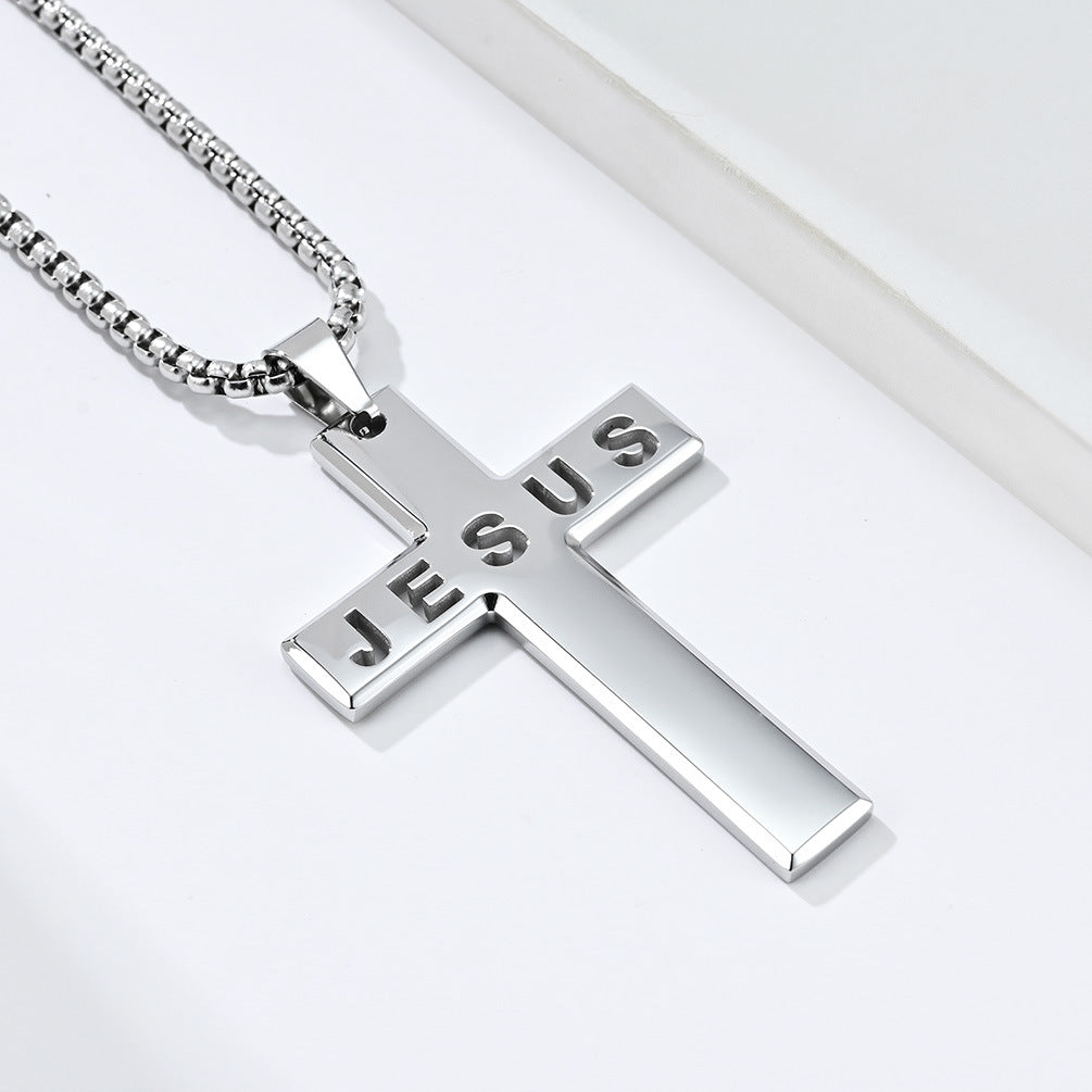 Cross-Border Amazon Laser Cut JESUS Stainless Steel Cross Necklace