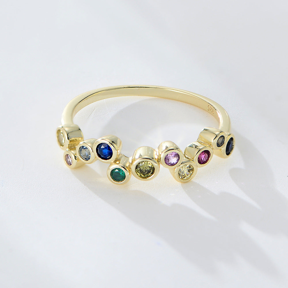S925 Sterling Silver Colored Zircon Ring Rainbow Ring