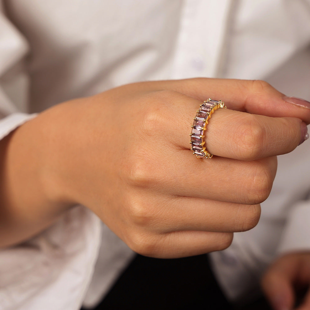 Copper Geometric Zircon Open Ring - Luxury European & American Design