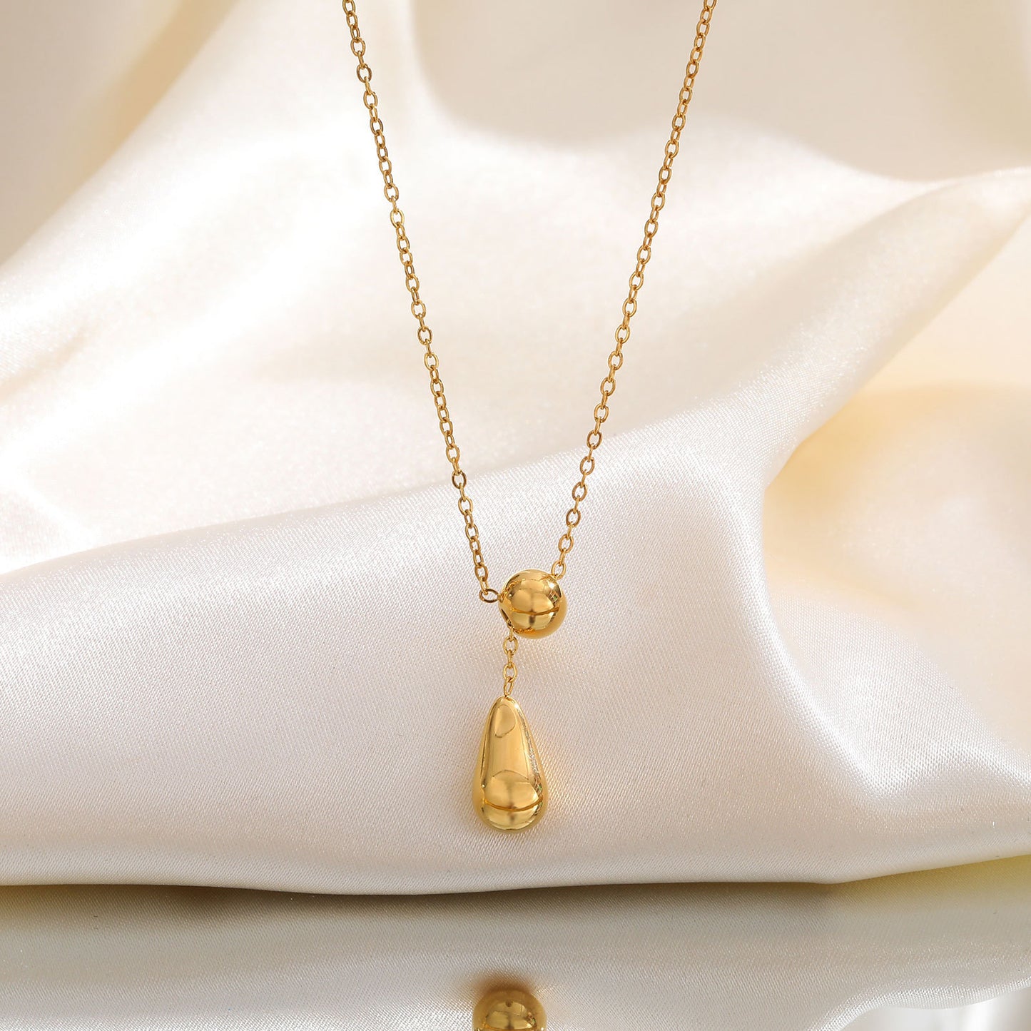 Stainless Steel Flat Cross Chain Water Drop Y-Shaped Gold Necklace