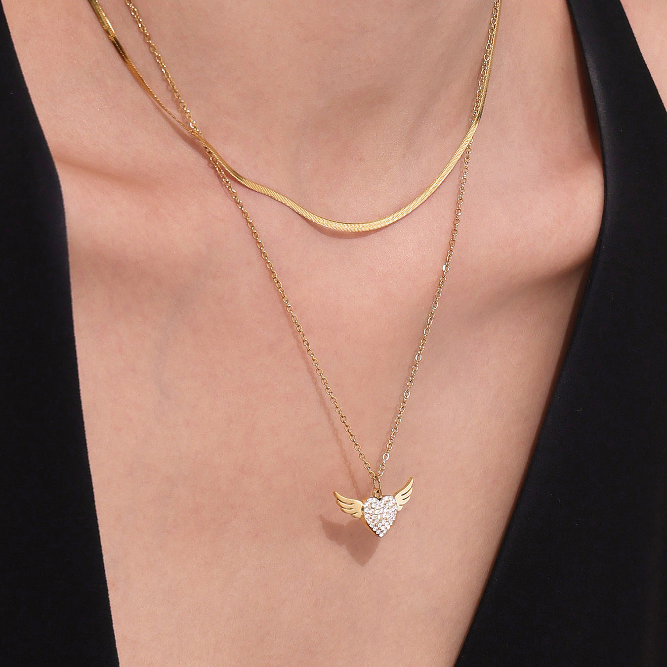 Planderful Zircon Wings Double Clavicle Necklace For Women