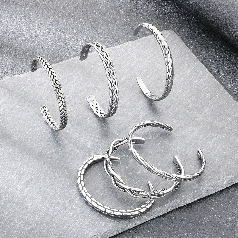 Punk Hollow Twist Bracelet – Smear Cross Pattern Open Men's Stainless Steel Bracelet