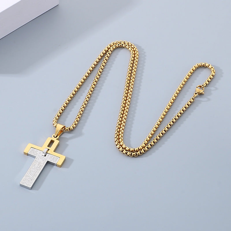 Planderful Mens Stainless Steel Two Tone Cross Pendant