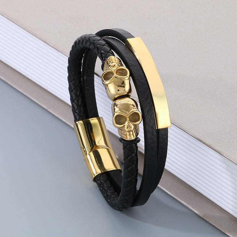 Planderful Mens Stainless Steel Skull Buckle Bracelet