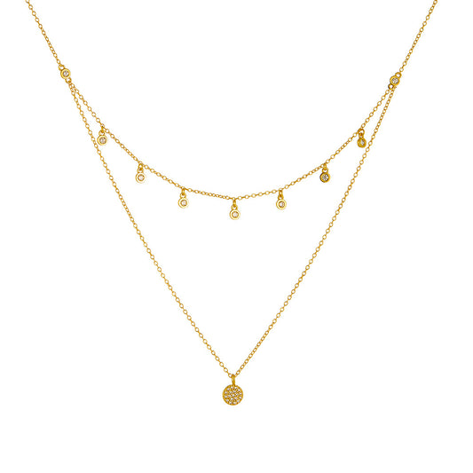 S925 Sterling Silver Double-Layer Necklace And Polka Dot Zircon Short