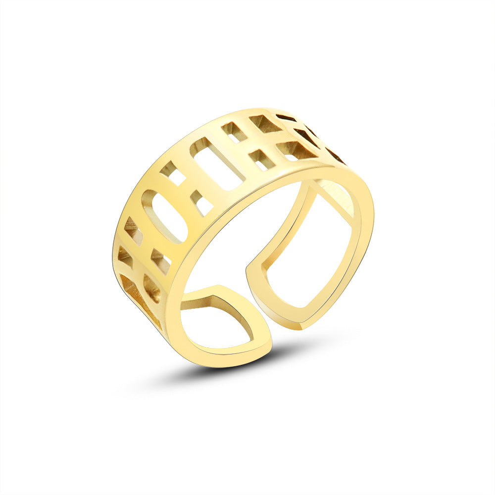 Letter Hollow Titanium Steel Gold Plated Ring - Unisex Tail Ring Hand Jewelry