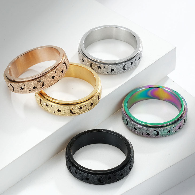 Steel Ring - Minimalist Rotating Star Moon Band For Everyday Wear Crafted By Planderful