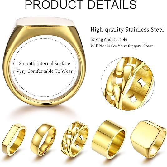 Planderful Titanium Steel Ring Set For Men Unisex Square Band Fade-Resistant Everyday Fashion
