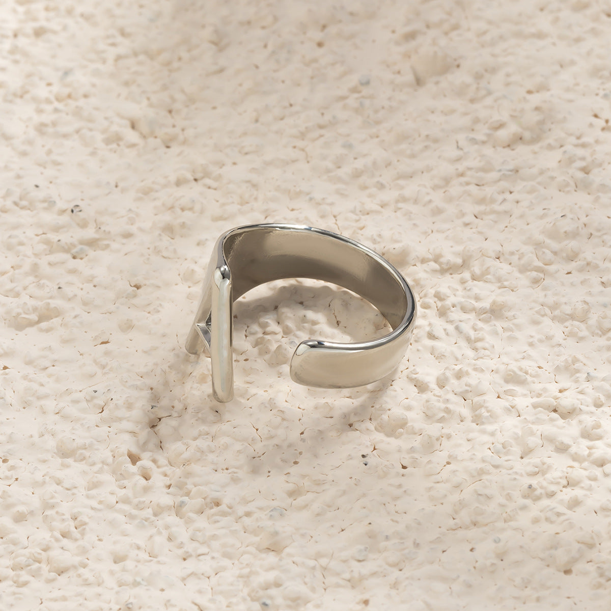 Geometric Letter Ring with Hollow Design - Adjustable Alloy Material Statement Jewelry