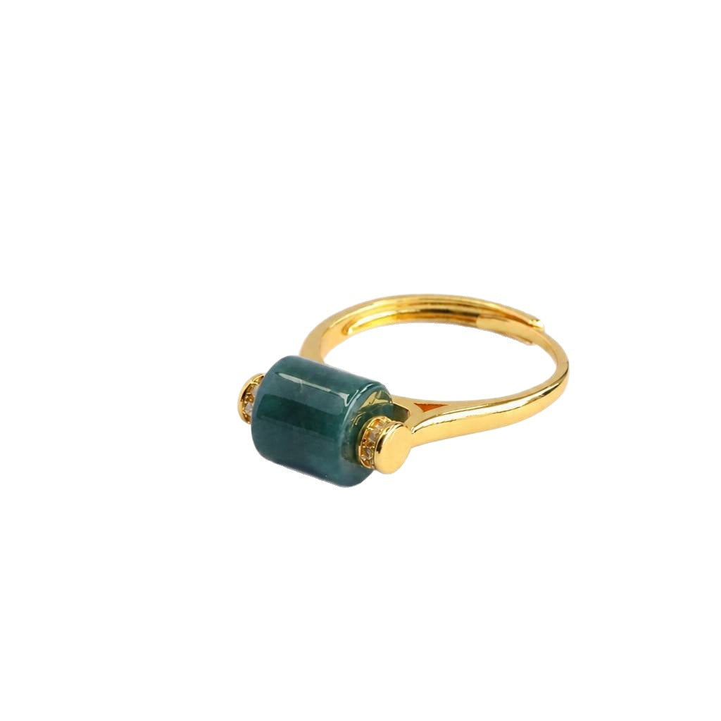 Blue-Water Jadeite Barrel Bead Ring