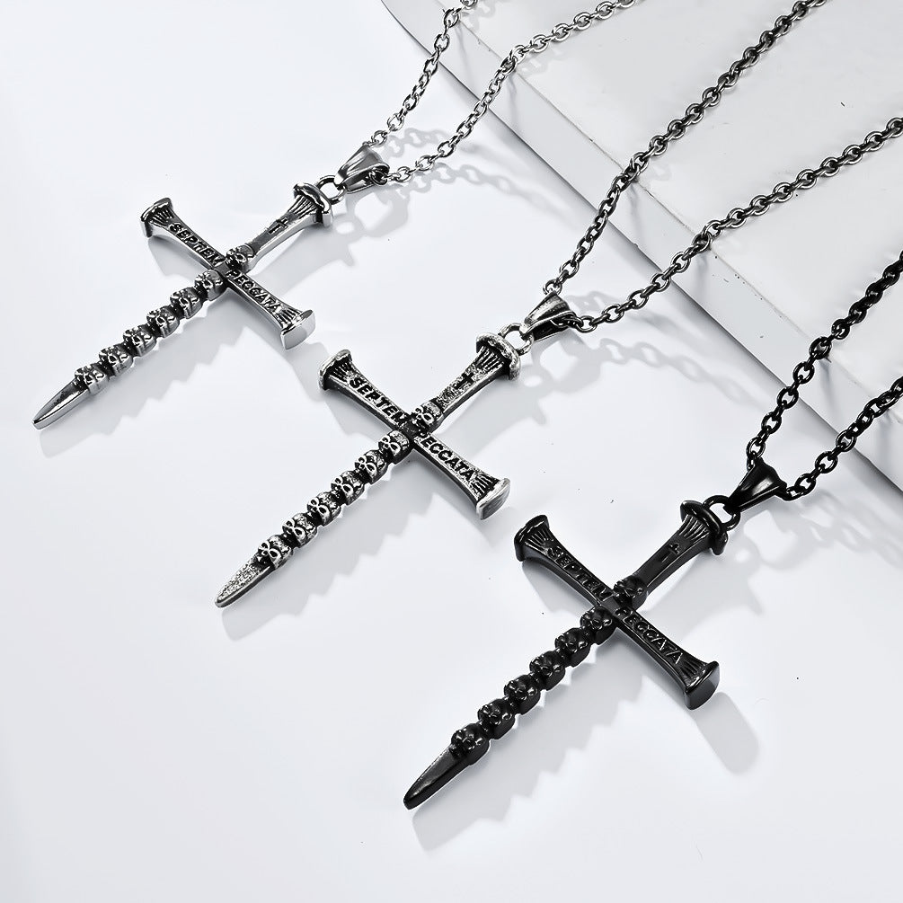 Planderful Titanium Skull Pendant Necklace Seven Deadly Sins Cross Ghost Head For Punk Fashion Lovers
