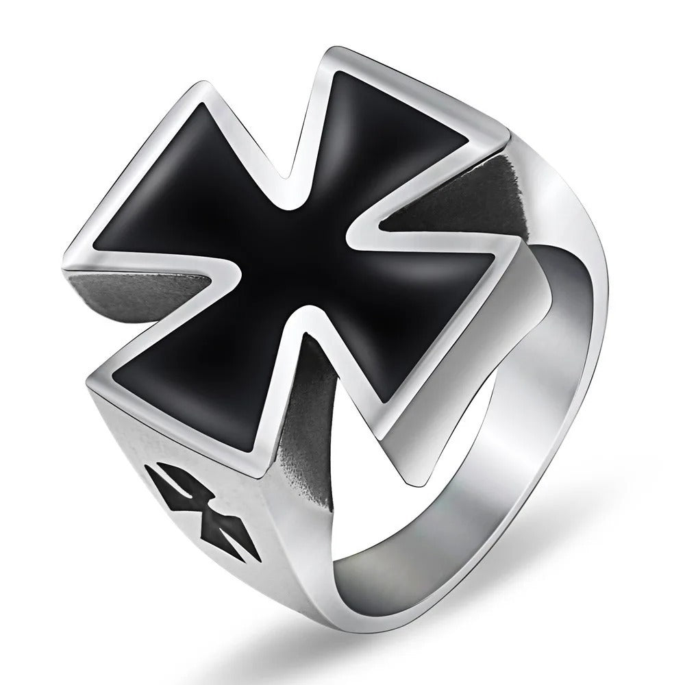 Planderful Titanium Steel German Iron Cross Ring With Epoxy Inlay For Men Bold Retro Statement