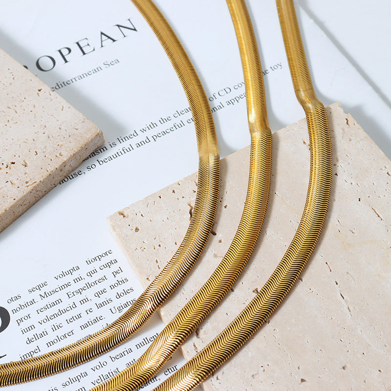 Luxurious European Style Titanium Steel Snake Bone Chain Necklace