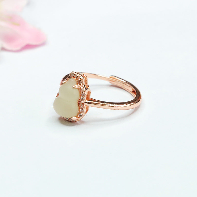 Gourd-shaped Natural Hotan Jade Sterling Silver Ring