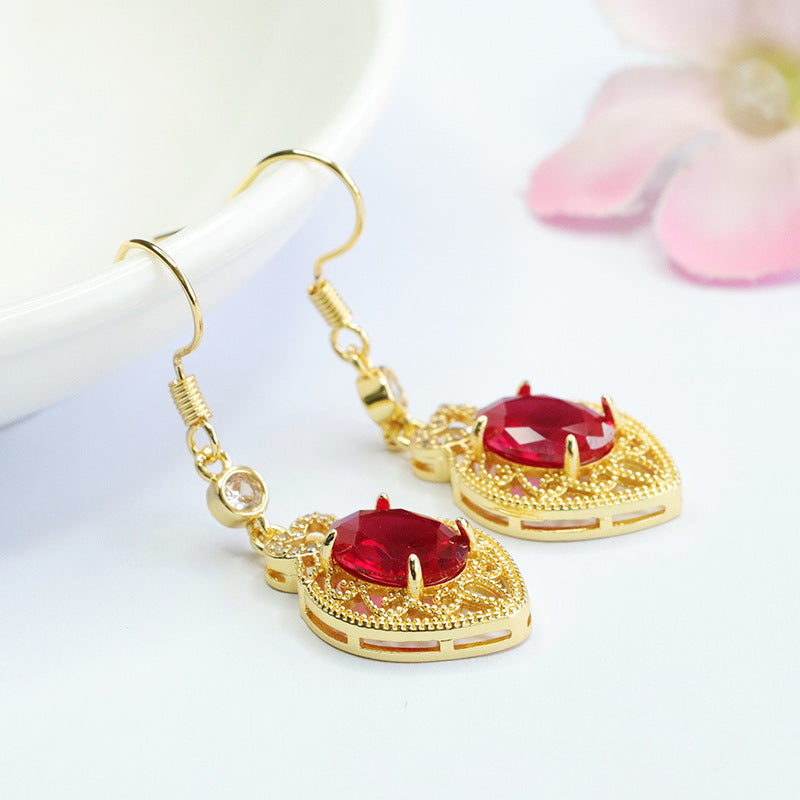 Lab-Grown Ruby Heart Drop Earrings