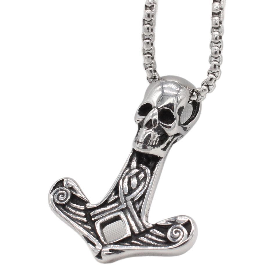 Titanium Steel Viking Skull Pendant - Nordic Mythology Inspired Retro Jewelry for Men