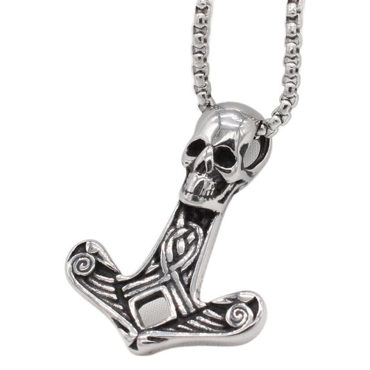 Titanium Steel Viking Skull Pendant - Nordic Mythology Inspired Retro Jewelry for Men