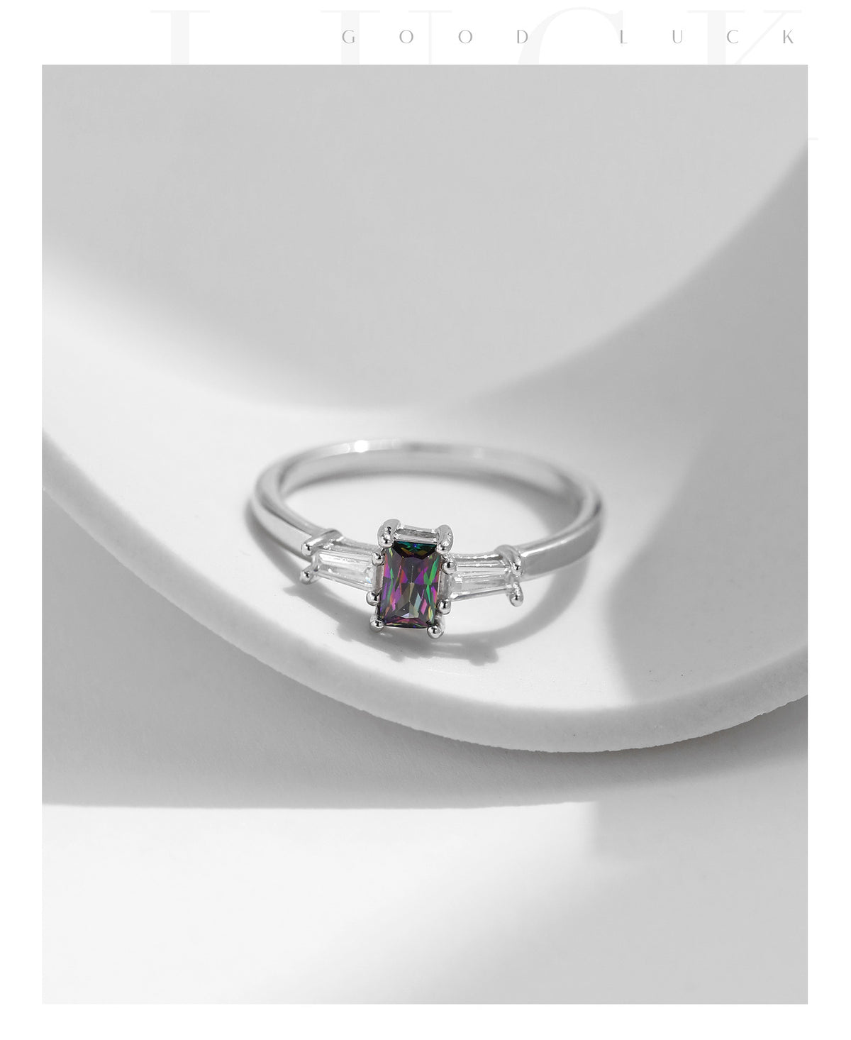 925 Sterling Silver Colorful Zircon Crystal Ring