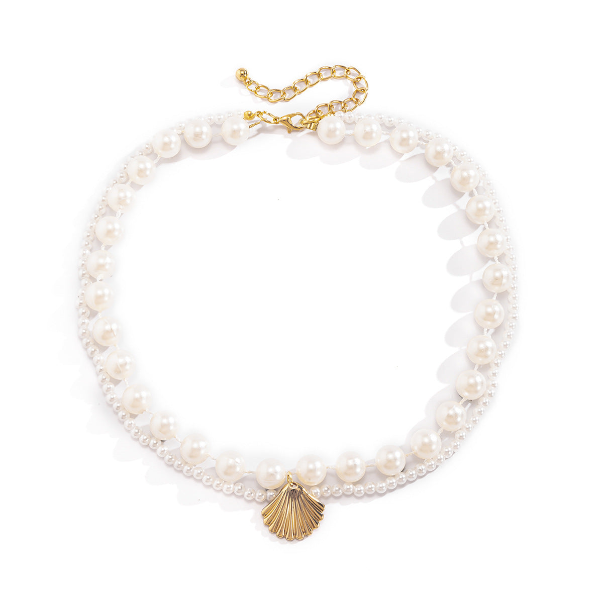 Planderful Vienna Verve Ocean Shell Beaded Layer Necklace for Women Imitation Pearl Geometric Statement Jewelry