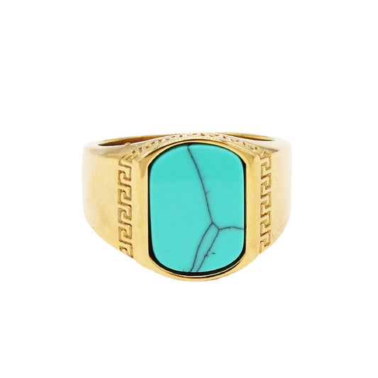 Planderful Titanium Steel Ring For Men And Unisex Turquoise Retro Statement Durable Fashion Accessory