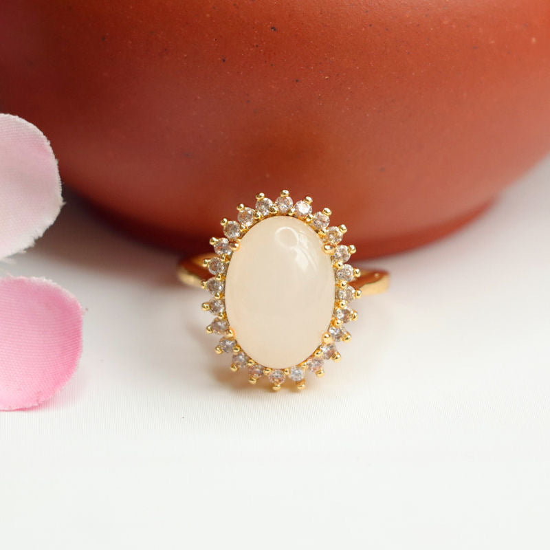 White Hetian Jade Oval Ring