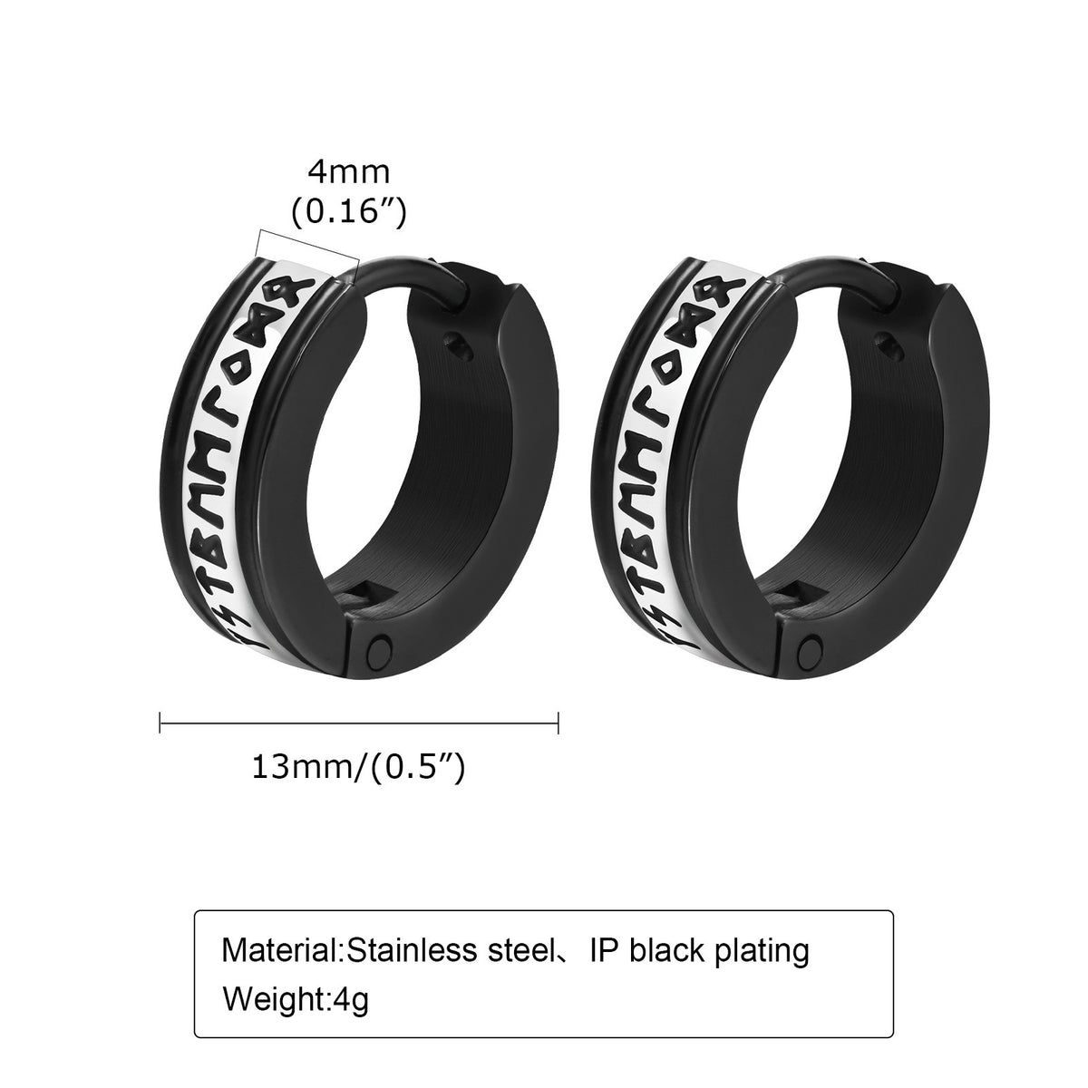 Stainless Steel Viking Black Earrings