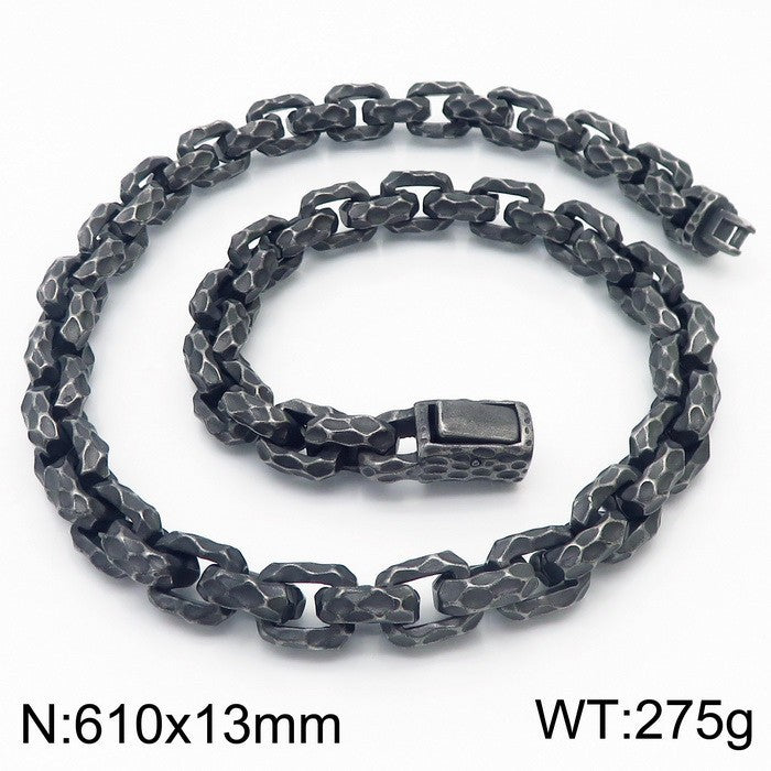 Planderful Mens Punk Necklace Titanium Steel Retro Texture