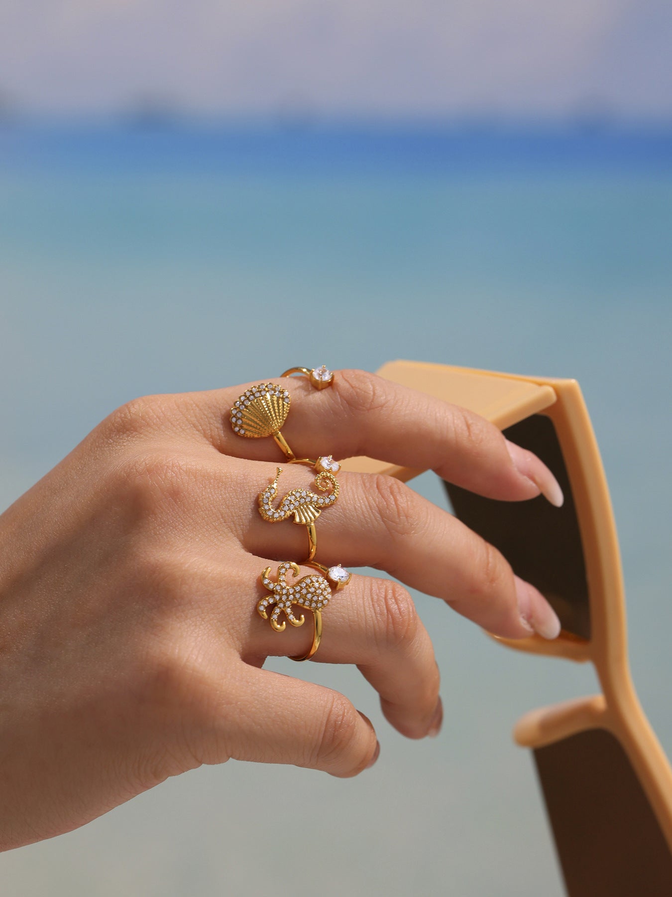 Planderful Zircon Open Marine Life Ring Women Seahorse