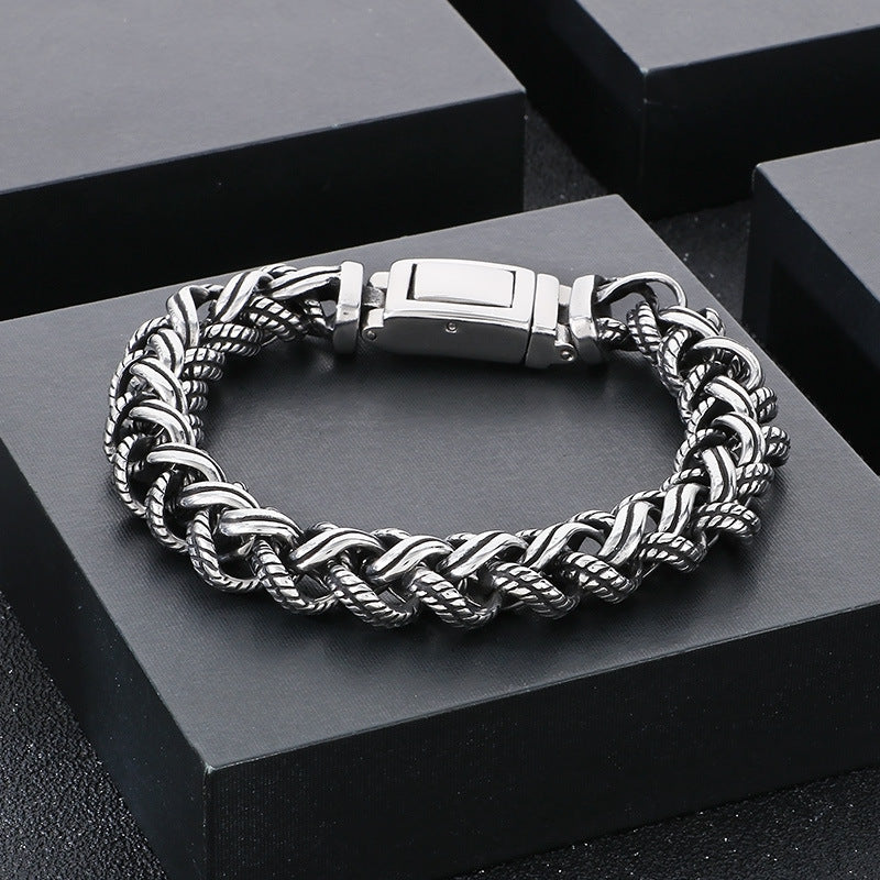 Planderful Titanium Steel Men Bracelet Twist Pattern Punk