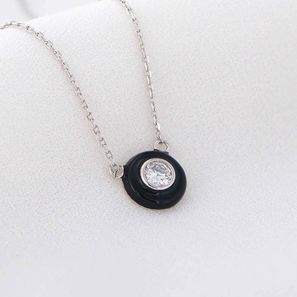 Sense Oil Drop Necklace 925 Sterling Silver Retro Round Single Diamond Zircon