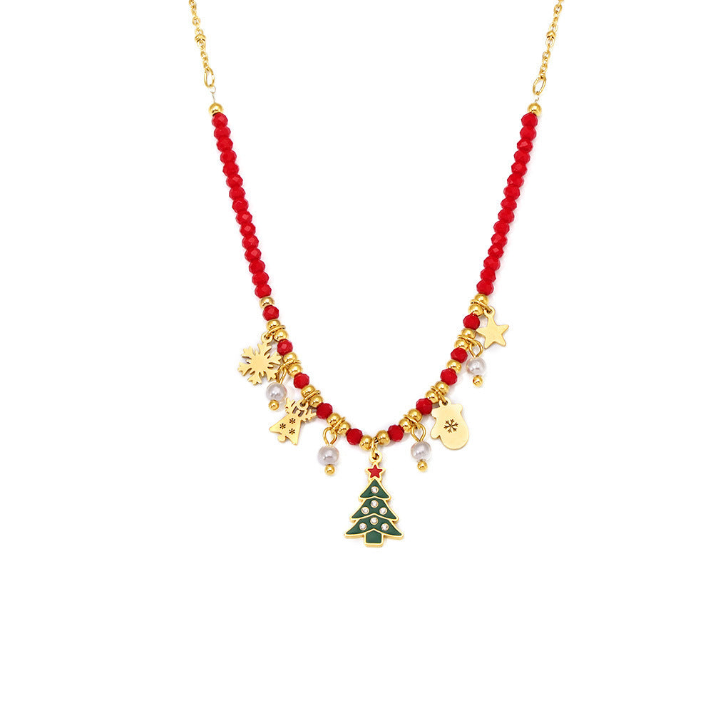 Planderful Enamel Christmas Tree Zircon Necklace For Women