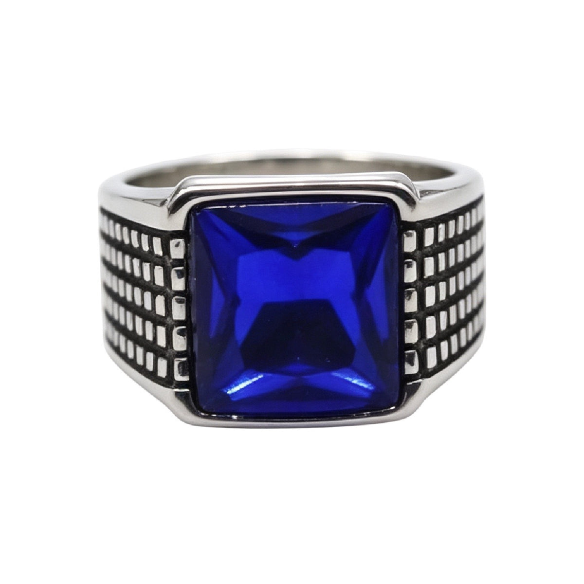 Knight-Style Colored Gemstone Titanium Steel Ring