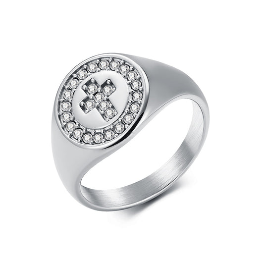 Cross Zircon Stainless Steel Ring