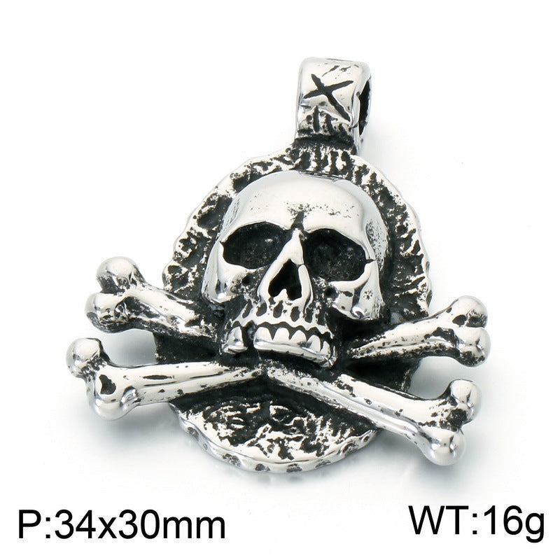 Viking Horn Helmet Pendant Zircon Blue Eyed Skull Pirate Skull Pendant Stainless Steel Necklace