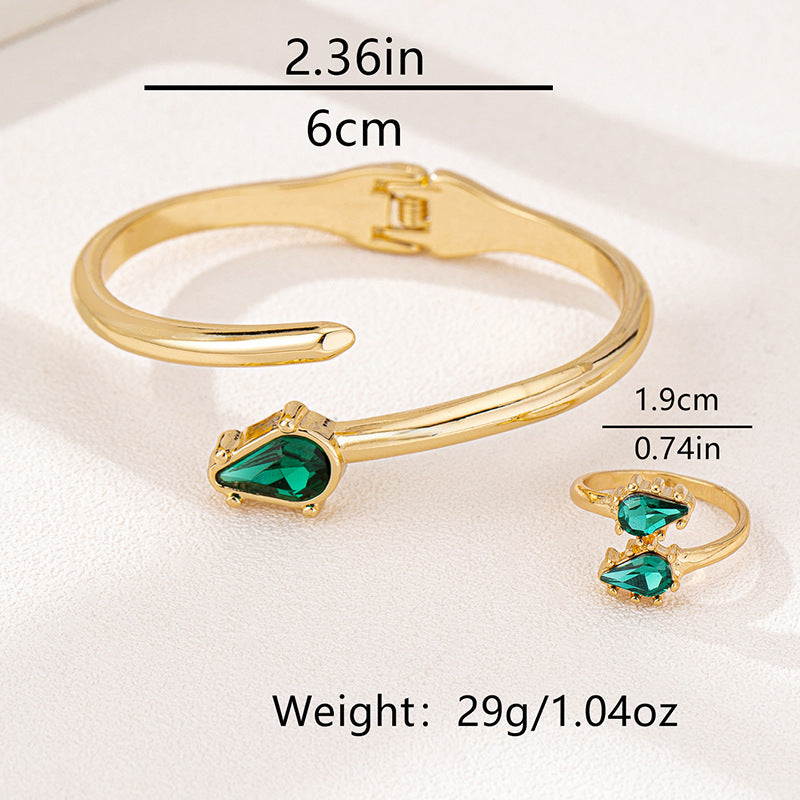 Versatile Emerald Zircon Metal Circle Jewelry Set for Women