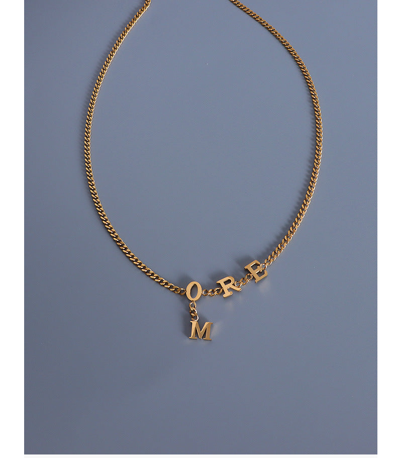 Golden French-English Letter Pendant Necklace - Stylish Stainless Steel Jewelry
