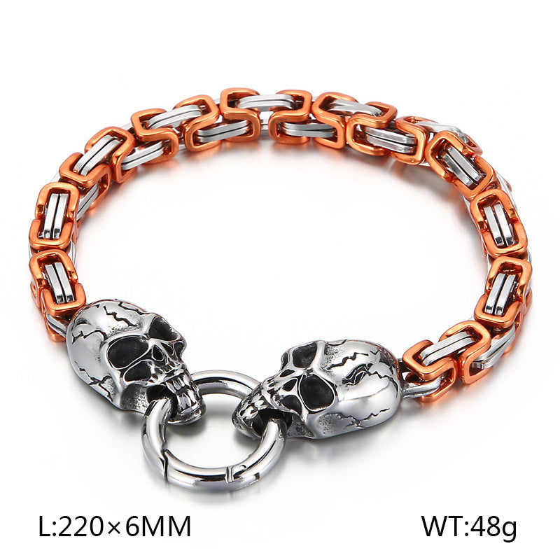 Personalized Retro Stainless Steel Skull Bracelet for Men - European and American Ghost Head Chain Jewelry