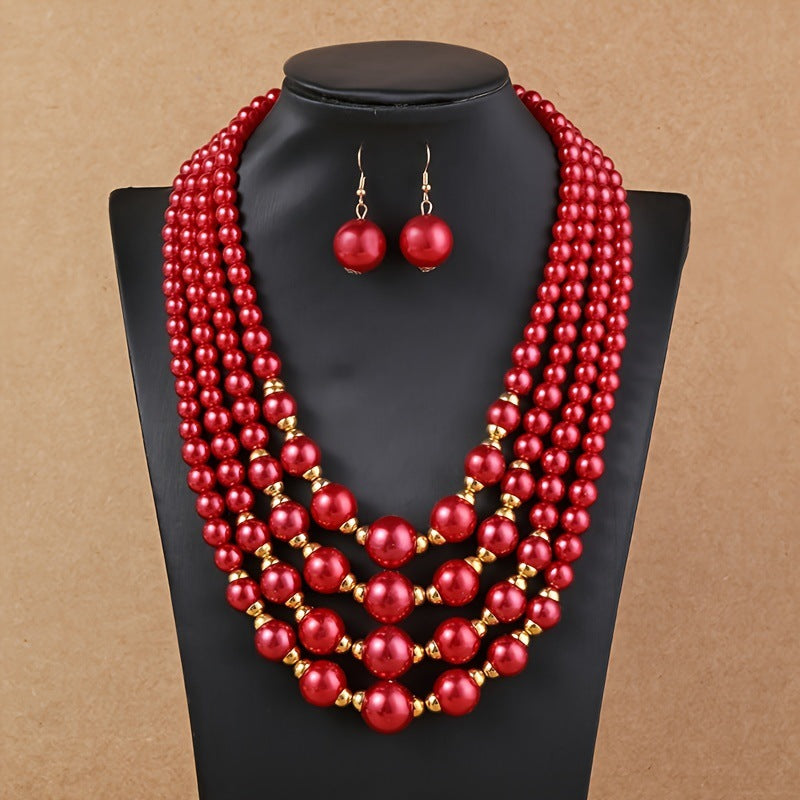Planderful Savanna Rhythms Necklace and Earrings Set – Elegant Multi-Layer Design
