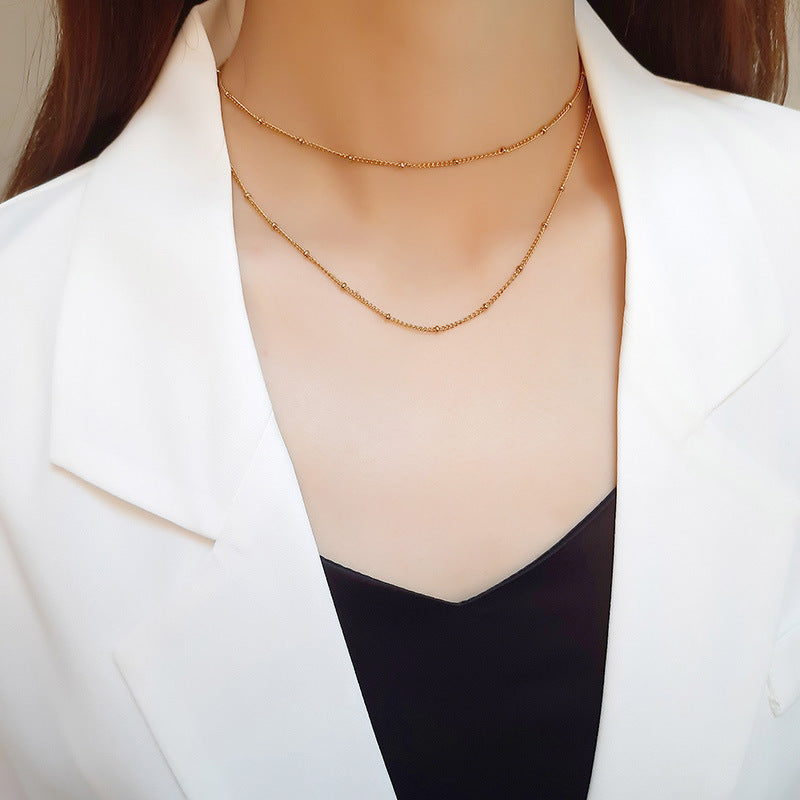 Stainless Steel Bead Chain Necklace Gold Women's 2MM Chain