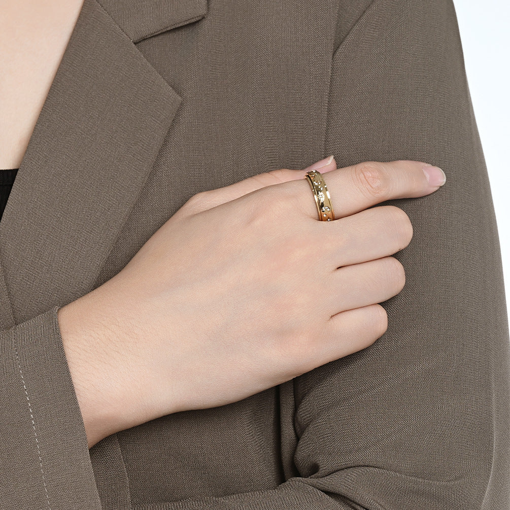 Star & Moon Zircon Spinner Stainless Steel Ring Unisex