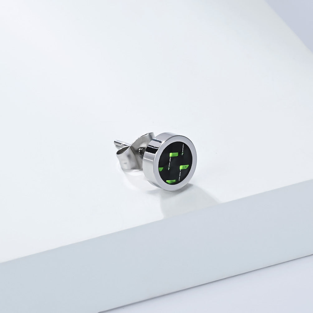 Planderful Titanium Carbon Fiber Inlaid Stud Earrings For Men Unisex Edgy Hip Hop Style Premium