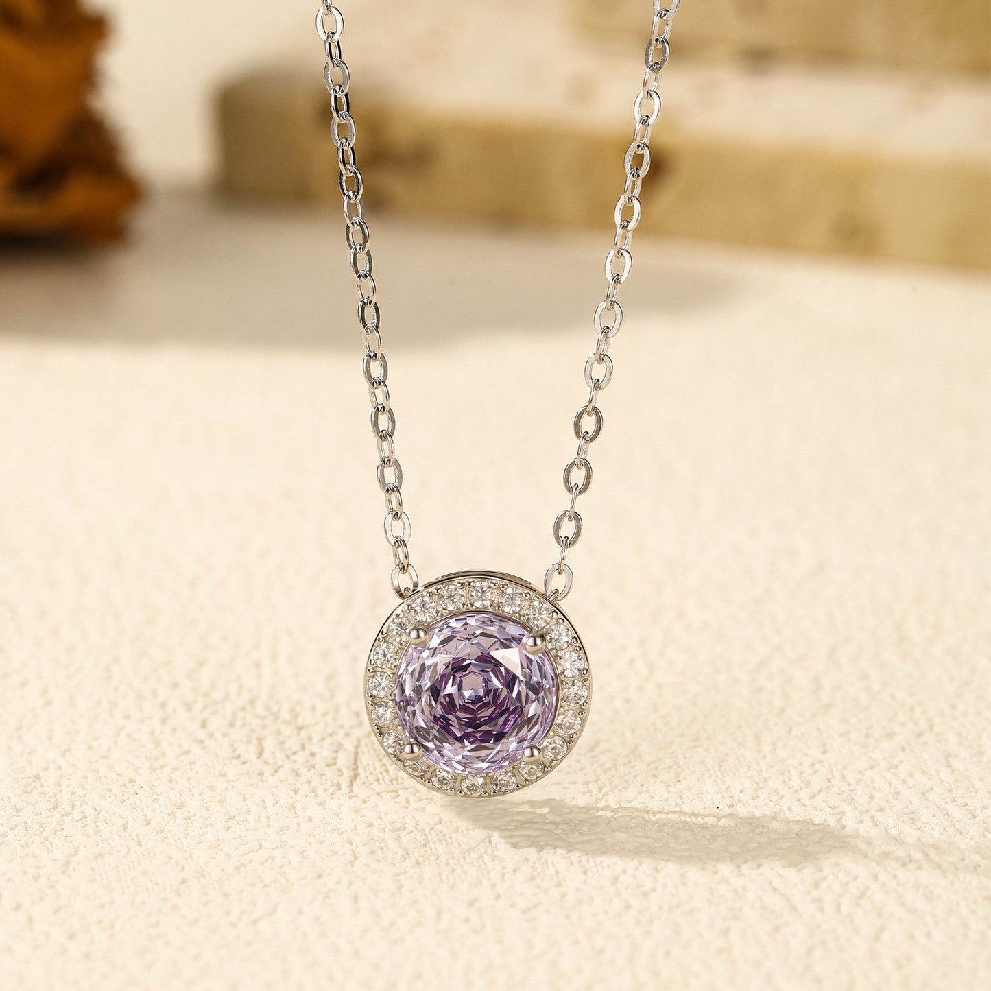 Planderful Collection Everyday Genie S925 Silver Rose Cut Zircon Necklace Women’s Super Flash Lavender Purple Zircon Necklace